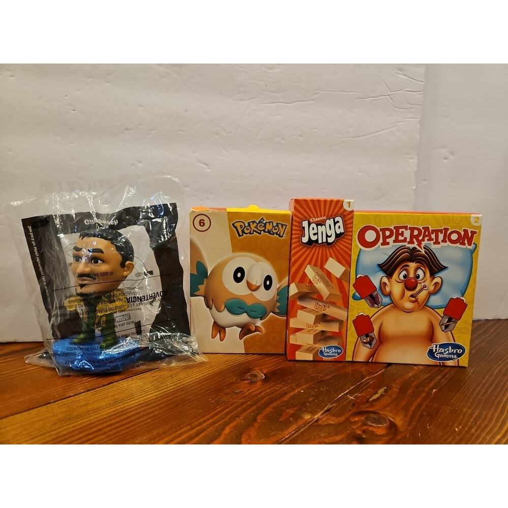 Lot Of 4 McDonald's Happy Meal Toys Gilgamesh Pokémon #6 Jenga #1 Operation#2